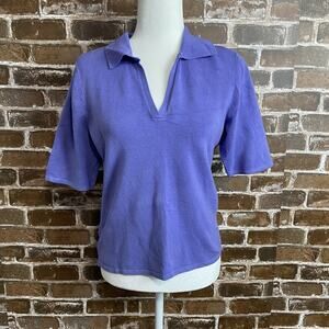 INC International Concepts Dress Shirt No Button Up Short Sleeve Purple/blue XL